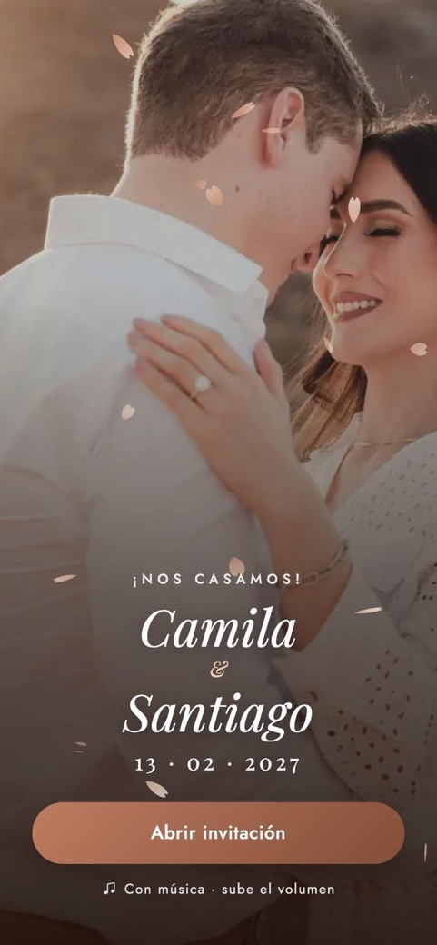 Portada de la invitación de matrimonio Atardecer