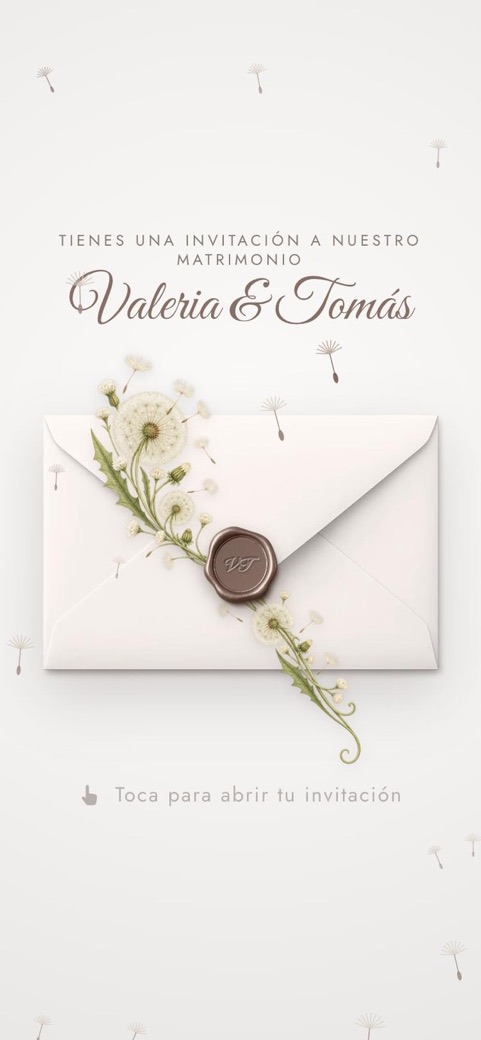 Portada de la invitación de matrimonio Diente de león
