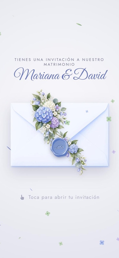 Portada de la invitación de matrimonio Hortensias