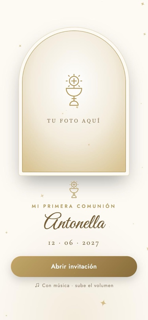 Portada de la invitación de Primera Comunión Encaje dorado