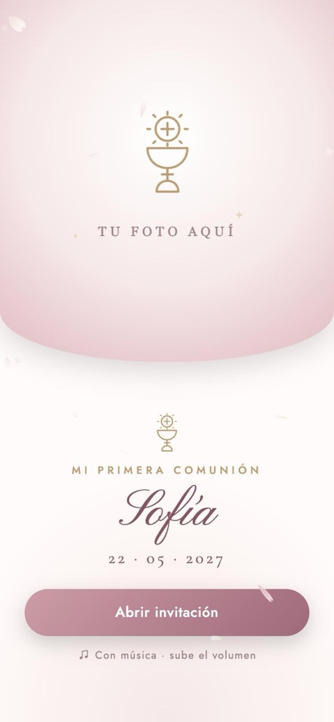 Portada de la invitación de Primera Comunión Lirios