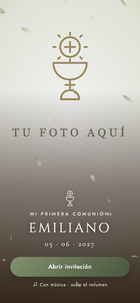 Portada de la invitación de Primera Comunión Olivo